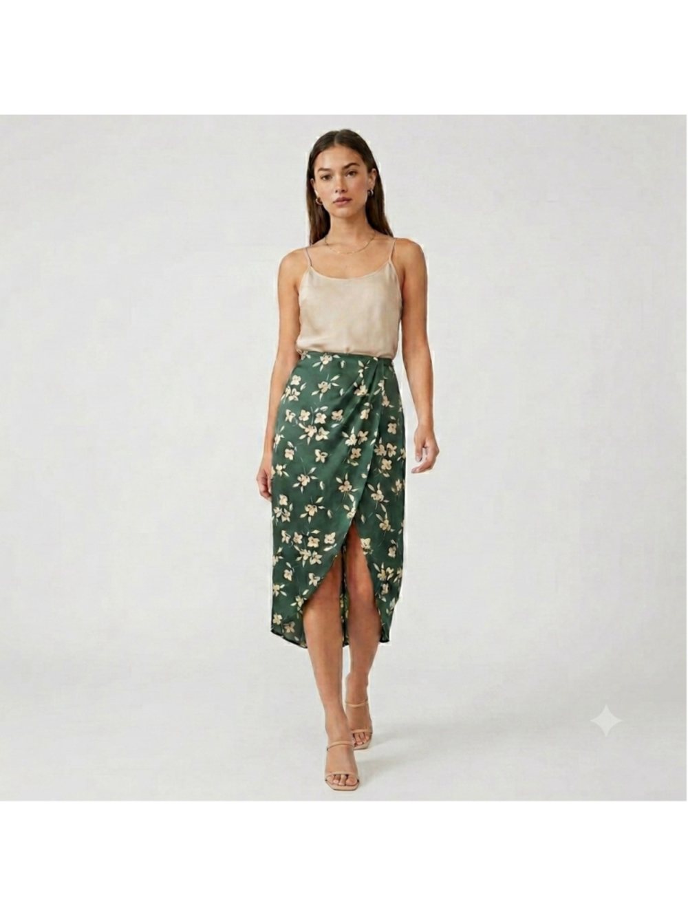 Urban Outfitters Green Floral Wrap Midi Skirt NWT XS Tulip Asymmetric Summer Boh